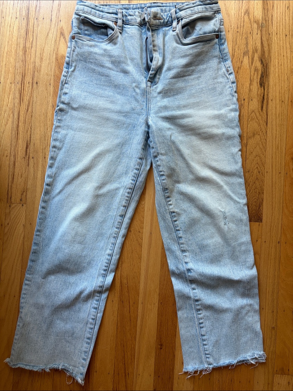 Blank NYC Light Wash Straight-Leg Jeans with Raw Hem